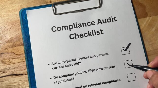 Man Checking Compliance Checklist Form &mdash; Corporate Audit Process Scene
