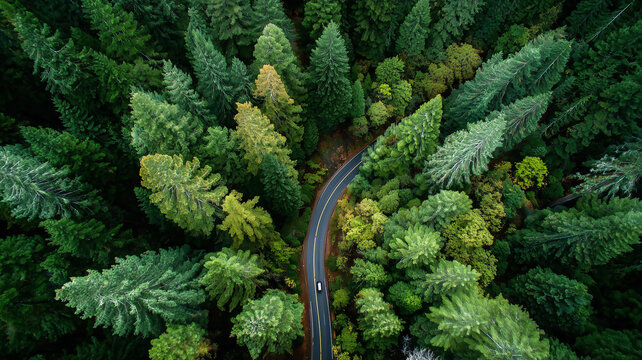 Overhead drone shot of a winding road