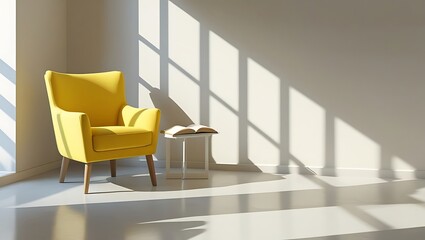 Fototapeta premium Modern interior design yellow armchair reading nook sunlight minimalist home
