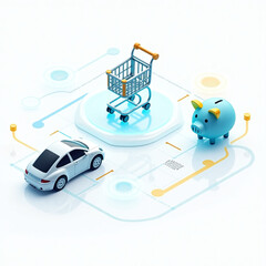 Obraz premium Connected Car Ecosystem: Savings, Shopping & Financial Management