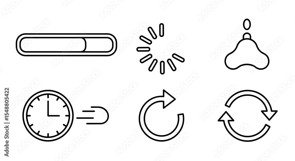 Poster collection of interface elements featuring a progress bar, clock, and circular arrows icons present