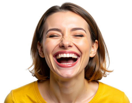 Joyful laughing emoji with flushed cheeks and closed eyes PNG - Powered by Adobe