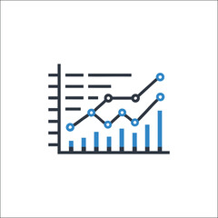 Line and bar graph icon in blue with grid – transparent background modern finance data illustration for tracking, analytics, stock trends, and performance measurement visuals