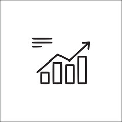 Bar graph with upward arrow and lines &ndash; transparent background outline icon for finance, growth, performance, and presentation visuals in minimal flat linear style.