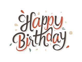 Happy Birthday spelled out in balloon letters against a white backdrop. Gold balloons and confetti for a greeting card, banner, birthday invite, celebration.