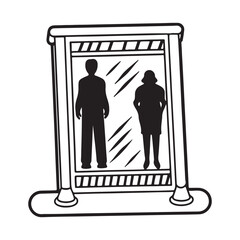 a boy and girl are standing by the door