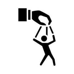 Micromanagement Icon Glyph Style Solid Black Silhouette Boss Controlling Employee with Pressure and Supervision Symbol Workplace Stress and Overcontrol Concept