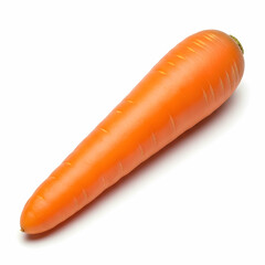 A single, peeled, vibrant orange carrot lying on a white surface, casting a soft shadow.