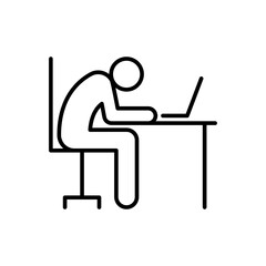 Exhausted Worker at Desk Icon Vector, Outline Symbol of Burnout, Remote Work Fatigue, and Mental Overload, Slumped Person with Laptop, Digital Stress Icon