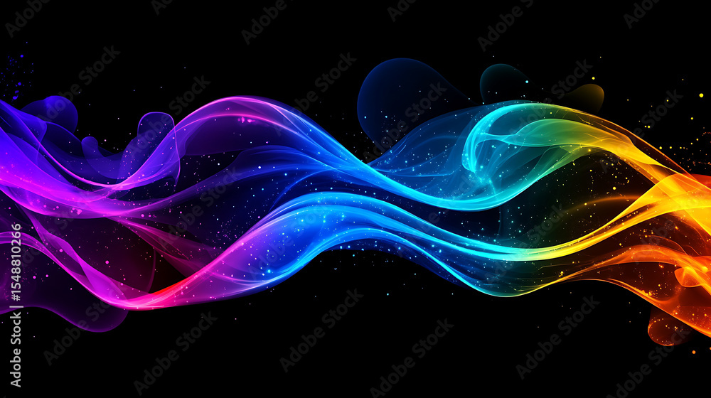 Poster a colorful wave of light is displayed on a black background. the colors are vibrant and the wave app