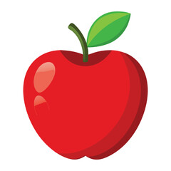 Flat red apple with leaf