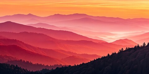 Obraz premium Crimson Sunset Mountain Layers, landscape photography, nature