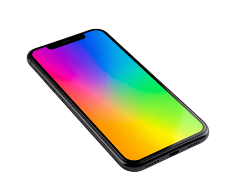Sleek modern smartphone showcasing vibrant gradient screen PNG