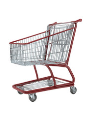 Empty Red Metal Shopping Cart on Transparent Background, PNG