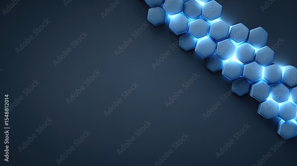 Poster abstract blue hexagon pattern with light effects on dark background