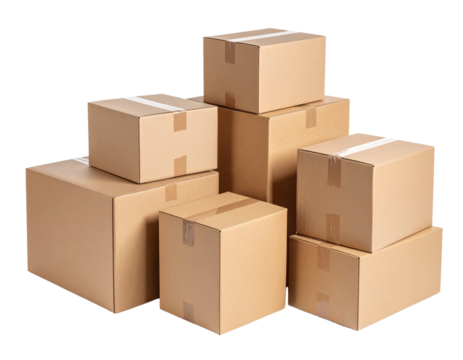 Stacked cardboard boxes for delivery, storage, or relocation PNG