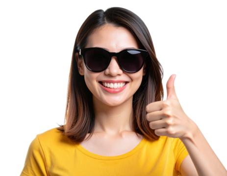  Smiling emoji with sunglasses and thumbs-up gesture, symbol of approval PNG