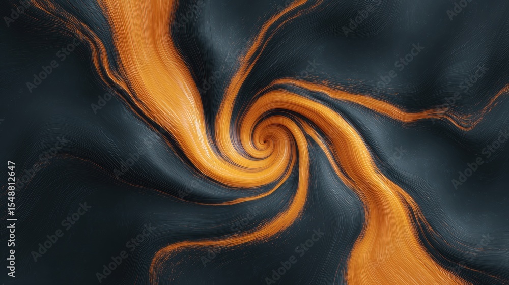 Poster swirling orange and black abstract design with smooth flowing patterns
