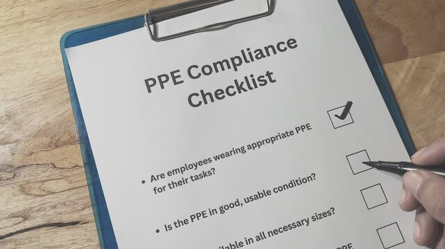 PPE Compliance Inspection &ndash; Hand Marking Checklist Form on Desk with Marker