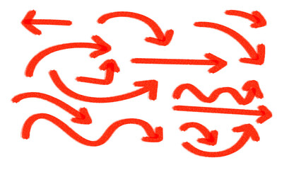 Red Arrow Collection: Hand-Drawn Arrows, Flowchart Elements, Directional Indicators