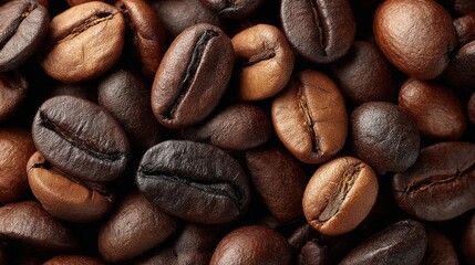 Naklejka premium Close-up of dark and light roasted coffee beans in various shades