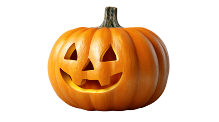 Carved halloween pumpkin jack o lantern isolated on transparent background