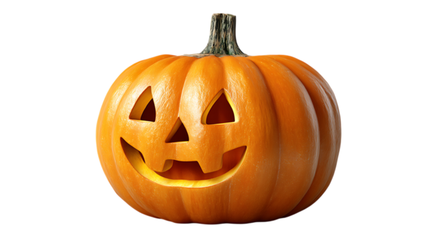 Carved halloween pumpkin jack o lantern isolated on transparent background