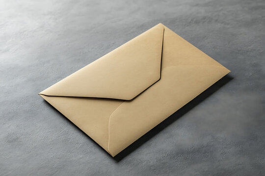 A charming simple kraft paper envelope positioned on a textured grey surface, perfect for rustic wedding stationery presentation mockup