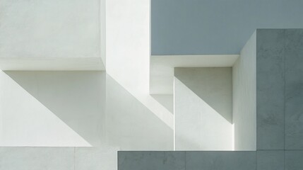 Abstract architectural forms. White concrete surfaces with harsh shadows creating geometric patterns