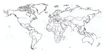 Fototapeta premium Blank World Map with Country Borders: A High-Resolution Outline for Educational and Creative Uses