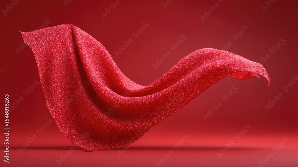 Poster flowing red fabric on a red background capturing elegant movement