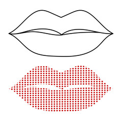 Two unique representations of lips, one outlined, the other dotted, a study in contrast and artistry. They may represent love, passion, or a simple kiss