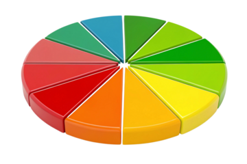 Colorful 3d pie chart graphic isolated on transparent background