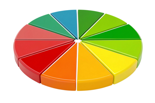 Colorful 3d pie chart graphic isolated on transparent background