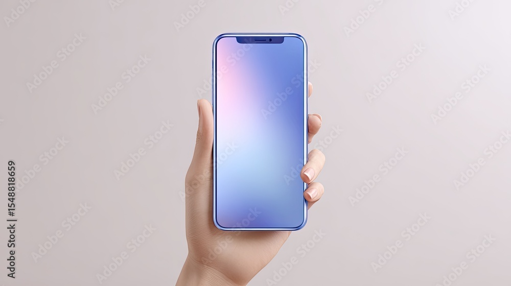 Aufkleber modern smartphone held in hand with a soft gradient background