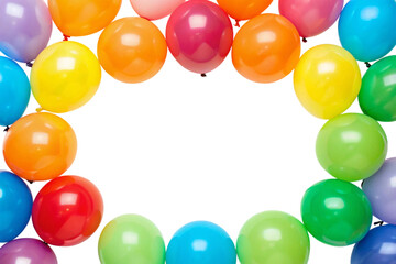 Colorful rainbow balloons frame isolated on transparent background