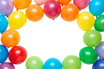 Colorful rainbow balloons frame isolated on transparent background