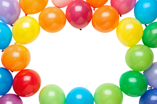 Colorful rainbow balloons frame isolated on transparent background - Powered by Adobe