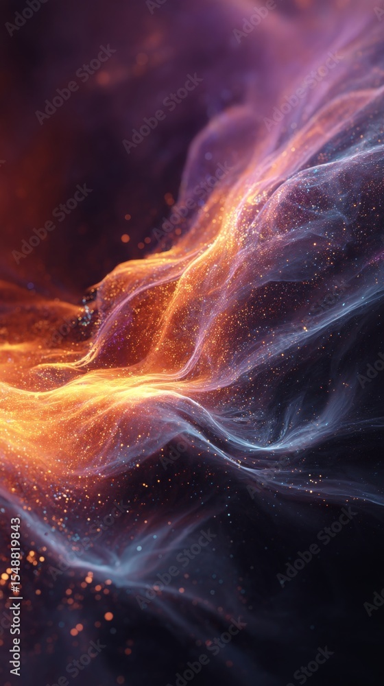 Poster abstract swirling nebula with sparkling particles in space