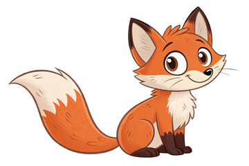 Obraz premium Adorable cartoon fox sitting isolated on transparent background