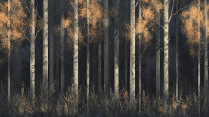 Fototapeta premium Autumnal forest scene, painted in muted tones