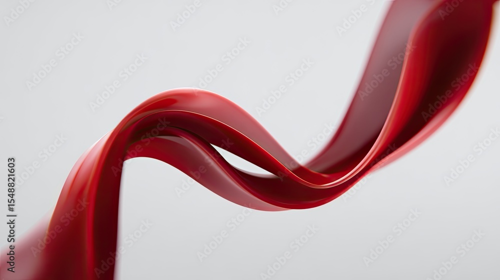 Poster smooth flowing red ribbon on soft gray background