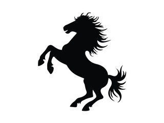 Rearing up Black Horse Side View Vector Silhouette Design