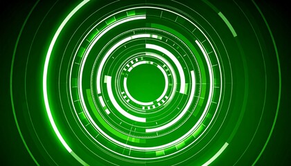 Obraz premium Abstract green technology circle background. Futuristic digital interface with glowing neon green circles and lines. Perfect for tech presentations or websites.