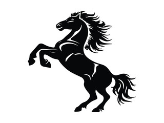 Rearing up Black Horse Side View Vector Silhouette Design