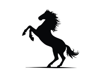 Rearing up Black Horse Side View Vector Silhouette Design