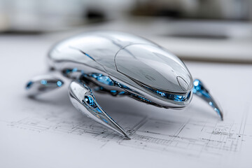 silver alien spacecraft with high-tech smooth seamless exterior, aliens, blueprints
