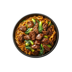 Obraz premium Delicious Beef and Bok Choy Noodles in a Black Bowl