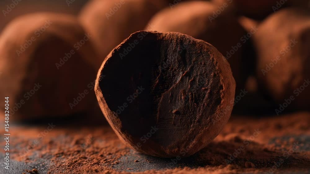 Poster decadent chocolate truffle making process highlighted by rich cocoa dust and texture in a cozy kitch