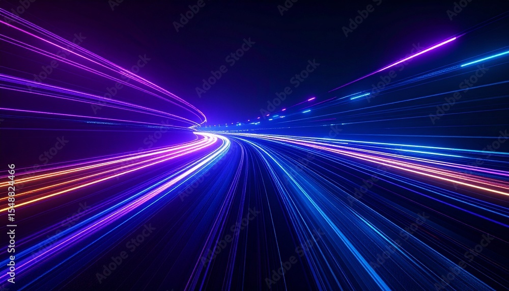 Poster abstract neon light trails with speed lines, perfect for futuristic and technology themes